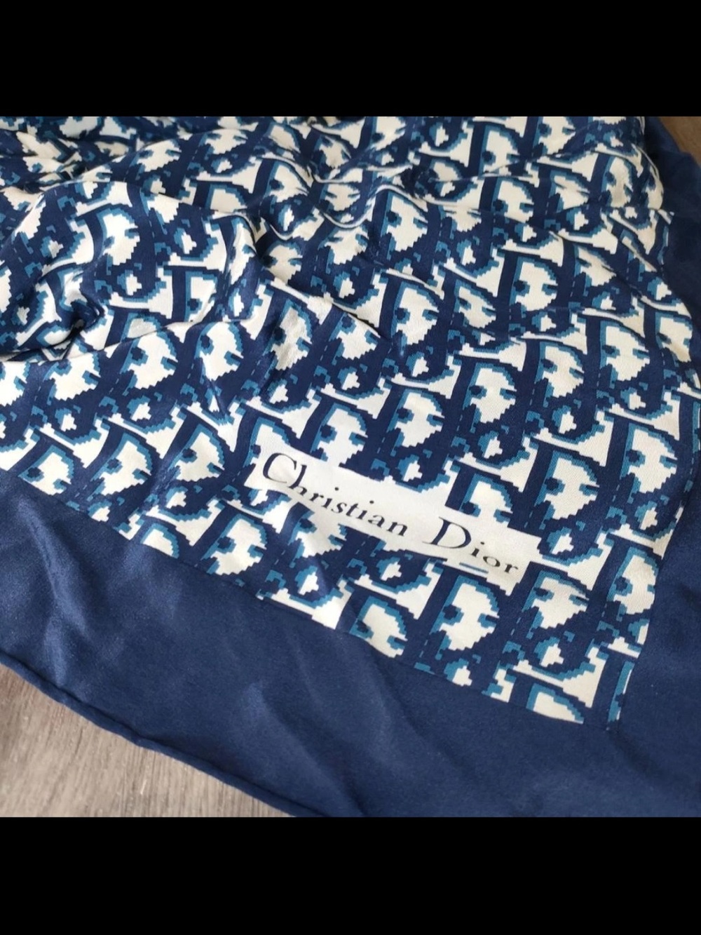 Dior Blue & White Logo Pattern Silk Scarf